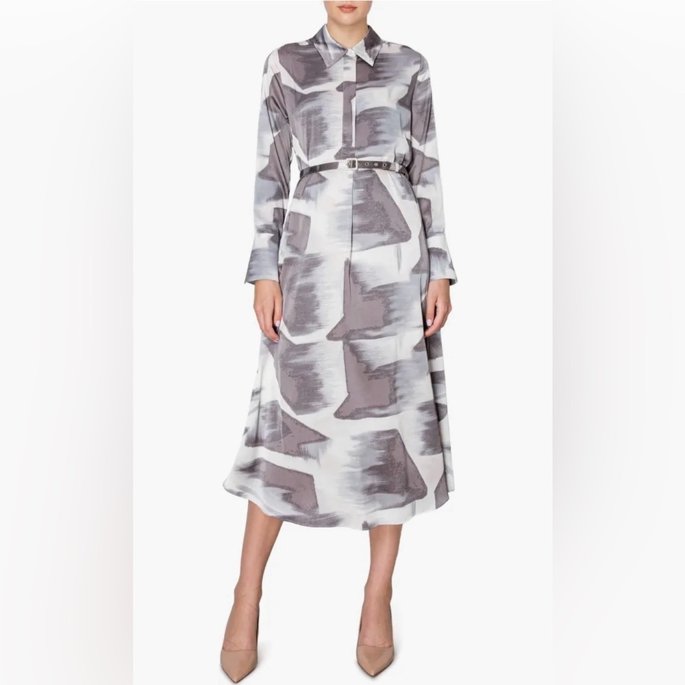 EUC Abstract Print Long Sleeve Belted Shirtdress Size Small - Picture 2 of 5
